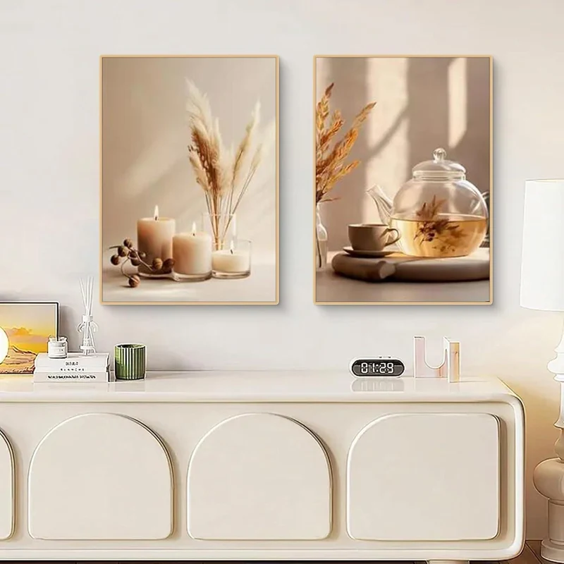 3er Set Boho Bilder Wanddeko Beige Blumen Poster 50x70cm