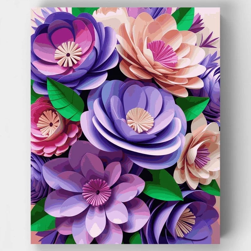 Purple Paper Flowers Bouquet - Paint by Numbers Kit