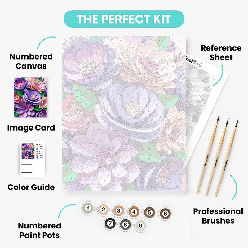 Purple Paper Flowers Bouquet - Paint by Numbers Kit