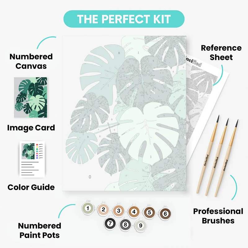 Tropical Monstera Leaves - Paint by Numbers Kit