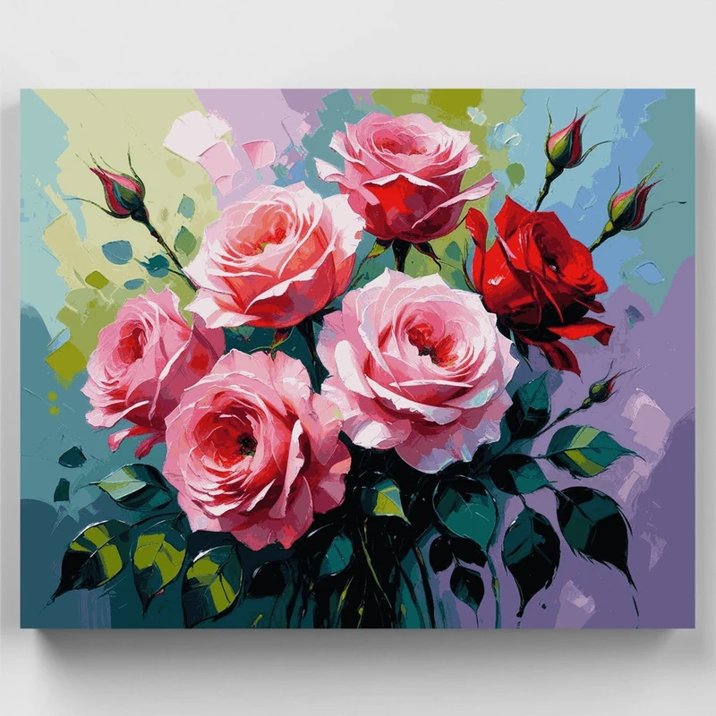 Pink and Red Roses Bouquet - Paint by Numbers Kit