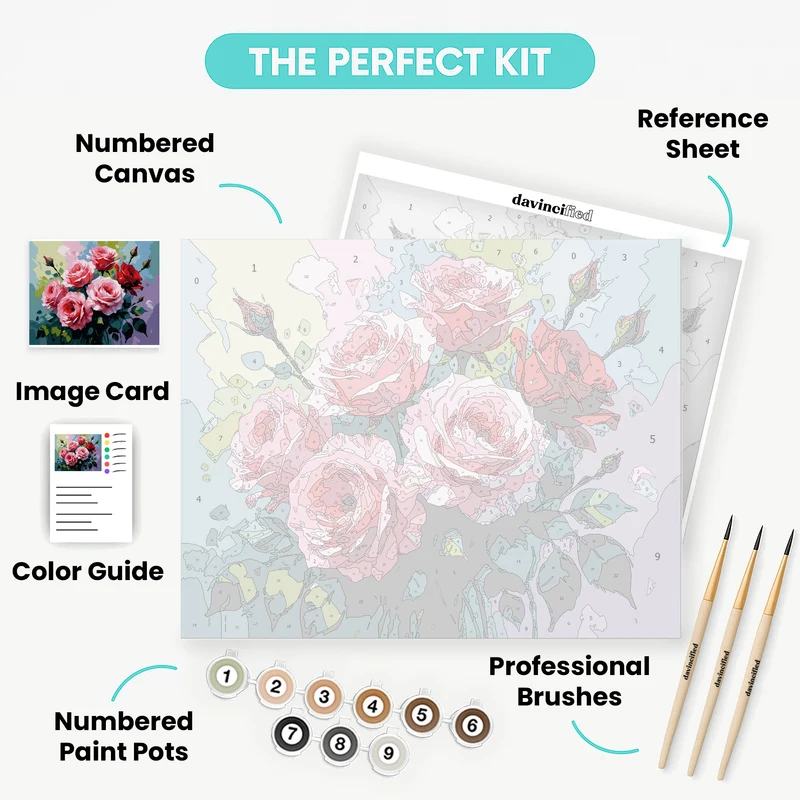 Pink and Red Roses Bouquet - Paint by Numbers Kit