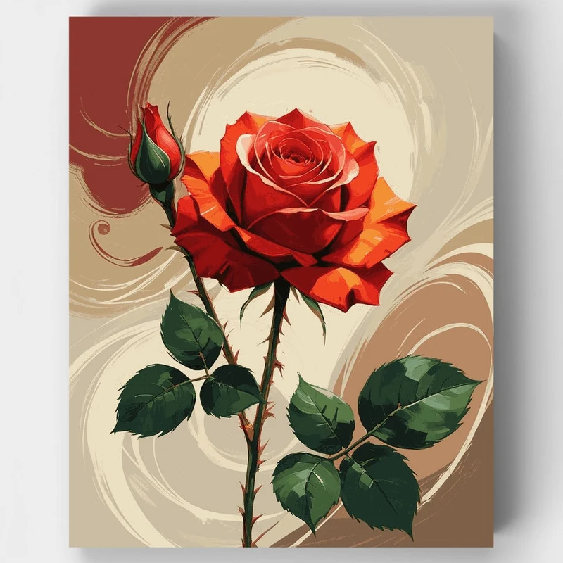 Red Rose with Swirling Background - Paint by Numbers Kit