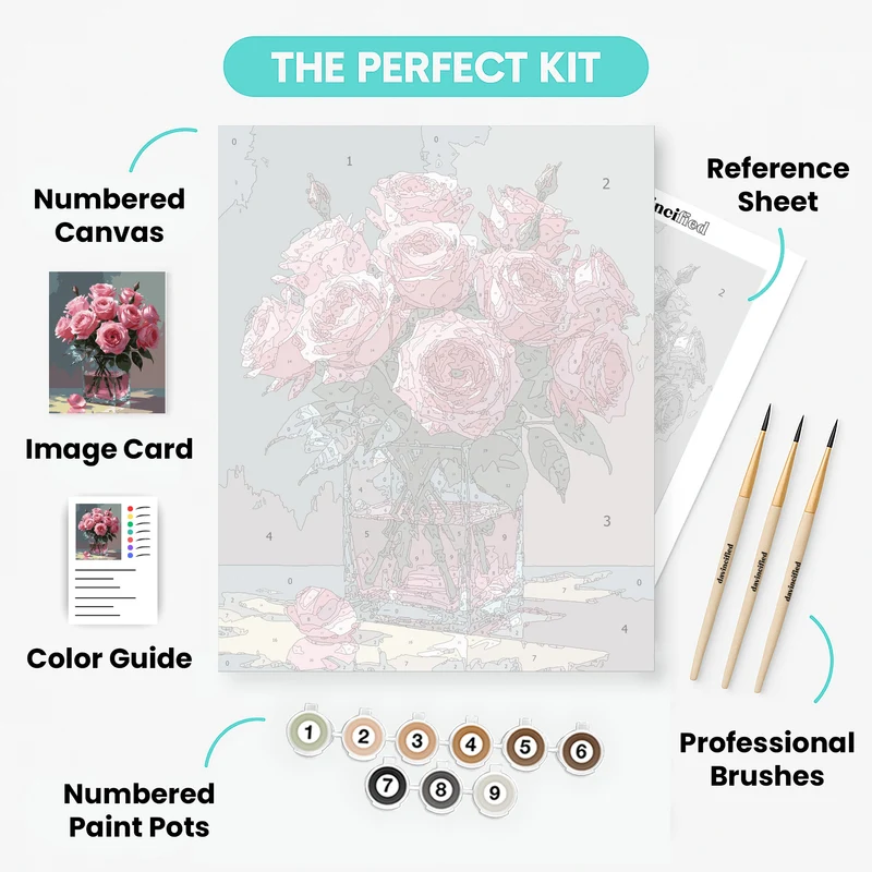 Romantic Pink Roses in Crystal Vase - Paint by Numbers Kit