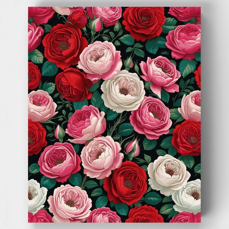 Vintage Rose Garden Pattern - Paint by Numbers Kit