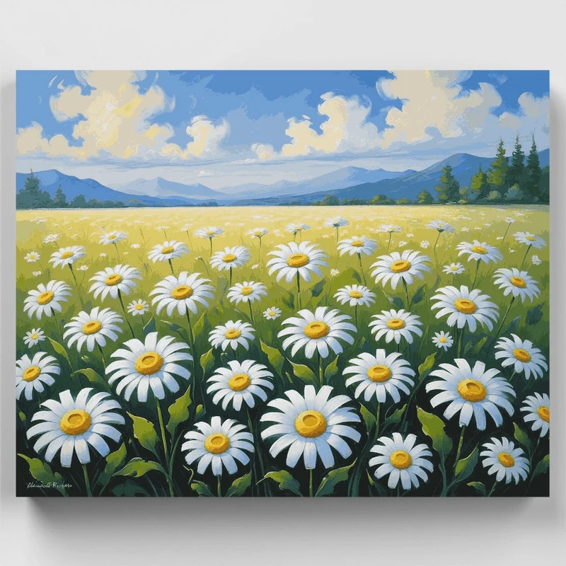Daisy Field Mountain Landscape - Paint by Numbers Kit