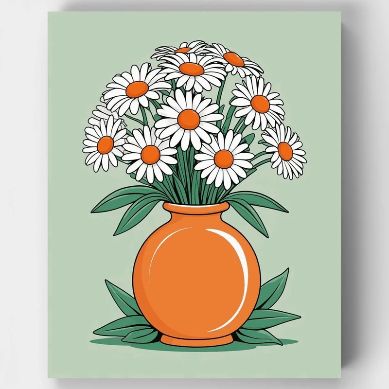 Daisy Bouquet in Orange Vase - Paint by Numbers Kit