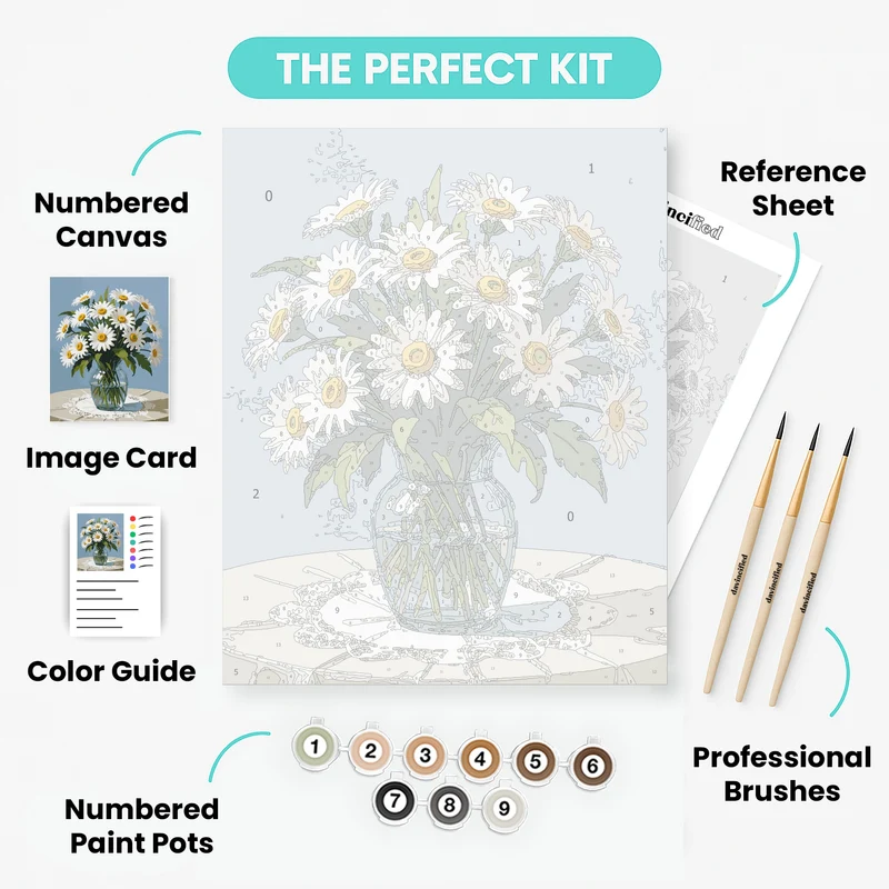 Daisy Bouquet in Glass Vase - Paint by Numbers Kit