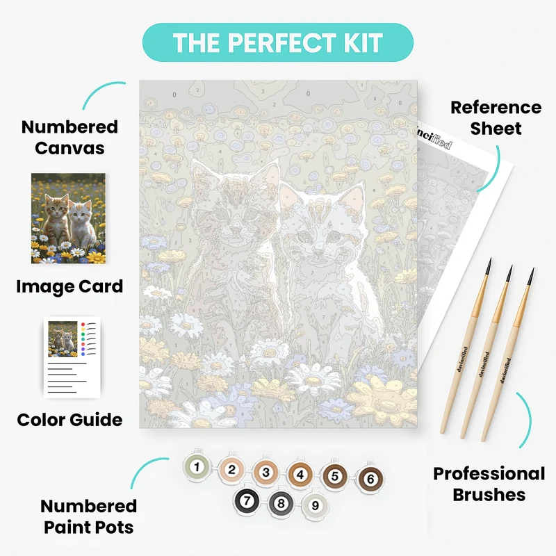 Two Adorable Kittens in Wildflower Meadow - Paint by Numbers Kit