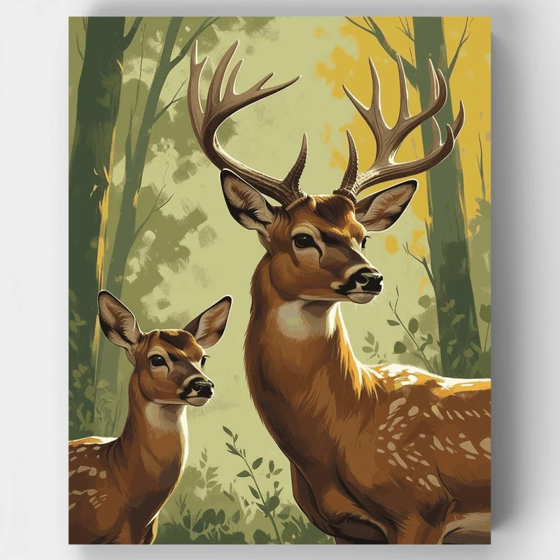 Majestic Deer Family in Autumn Forest - Paint by Numbers Kit