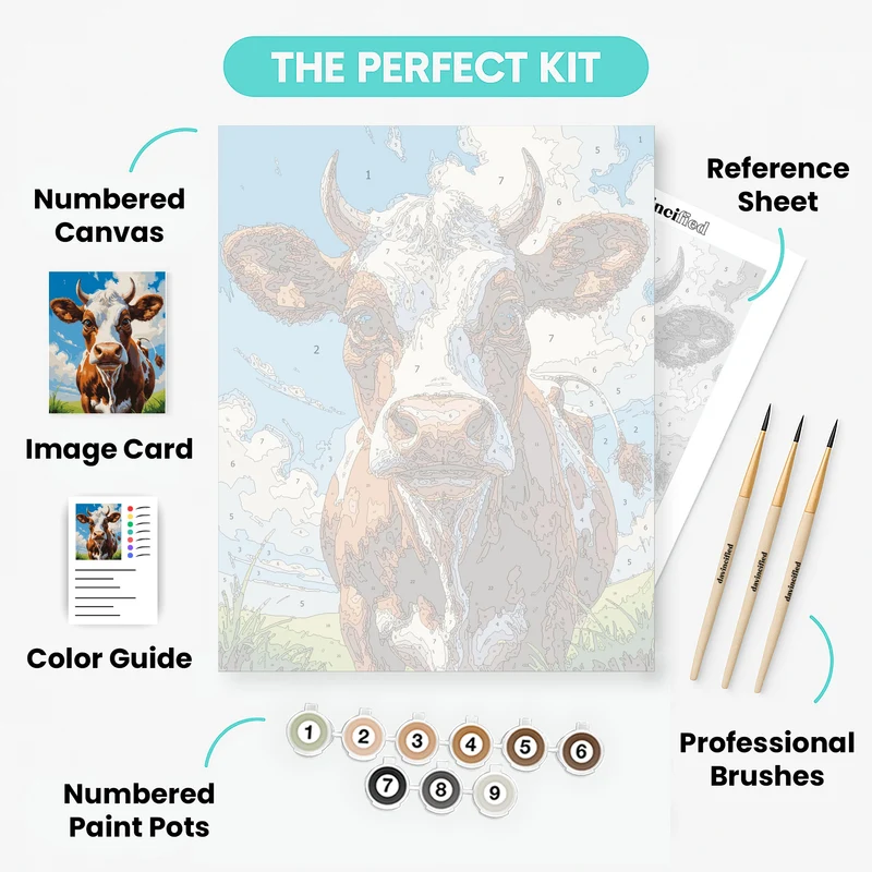 Curious Brown and White Cow - Paint by Numbers Kit