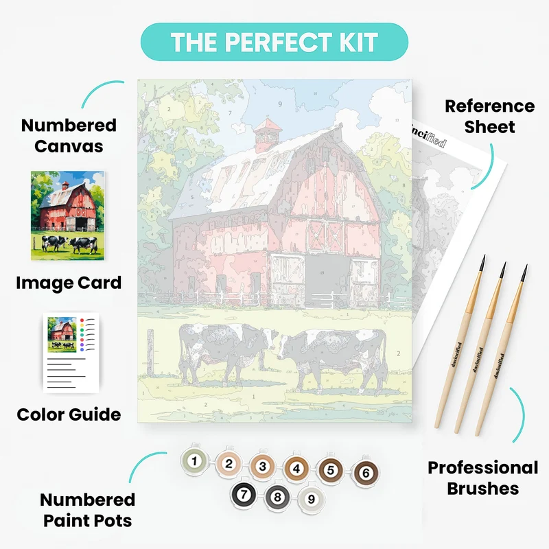Red Barn with Holstein Cows - Paint by Numbers Kit