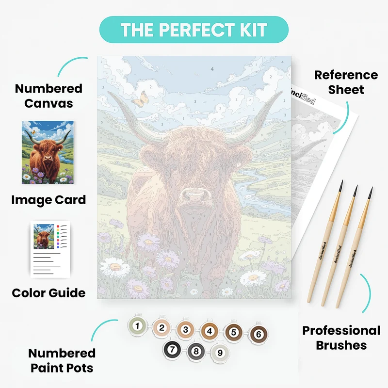 Highland Cow in Meadow - Paint by Numbers Kit