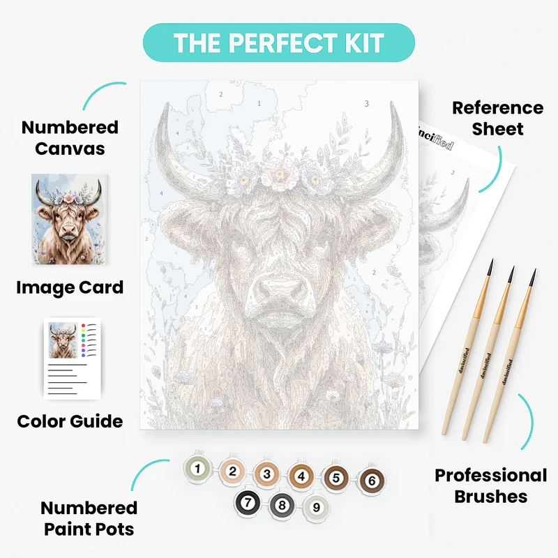 Highland Cow with Floral Crown - Paint by Numbers Kit