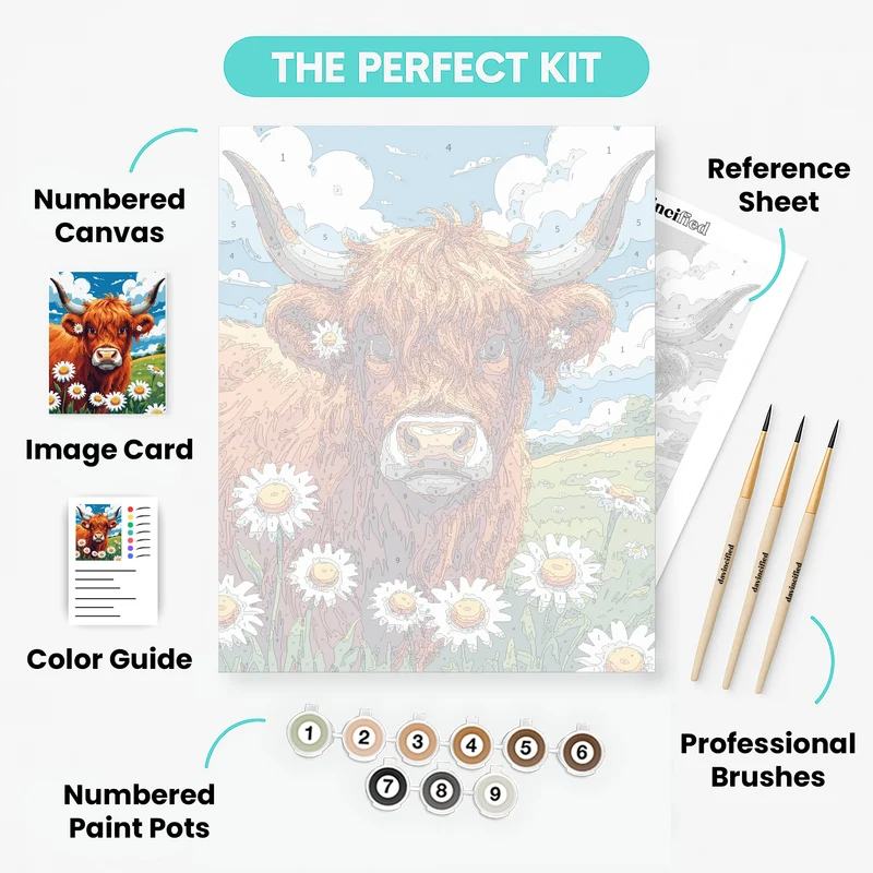 Highland Cow with Daisies - Paint by Numbers Kit