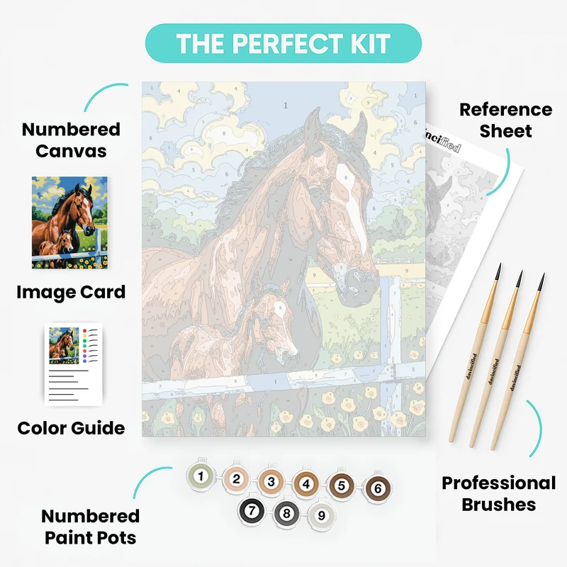 Mare and Foal at the Fence - Paint by Numbers Kit