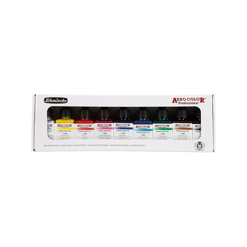 Schmincke AERO COLOR σετ βασικών χρωμάτων σε χάρτινη συσκευασία 9 x 28 ml