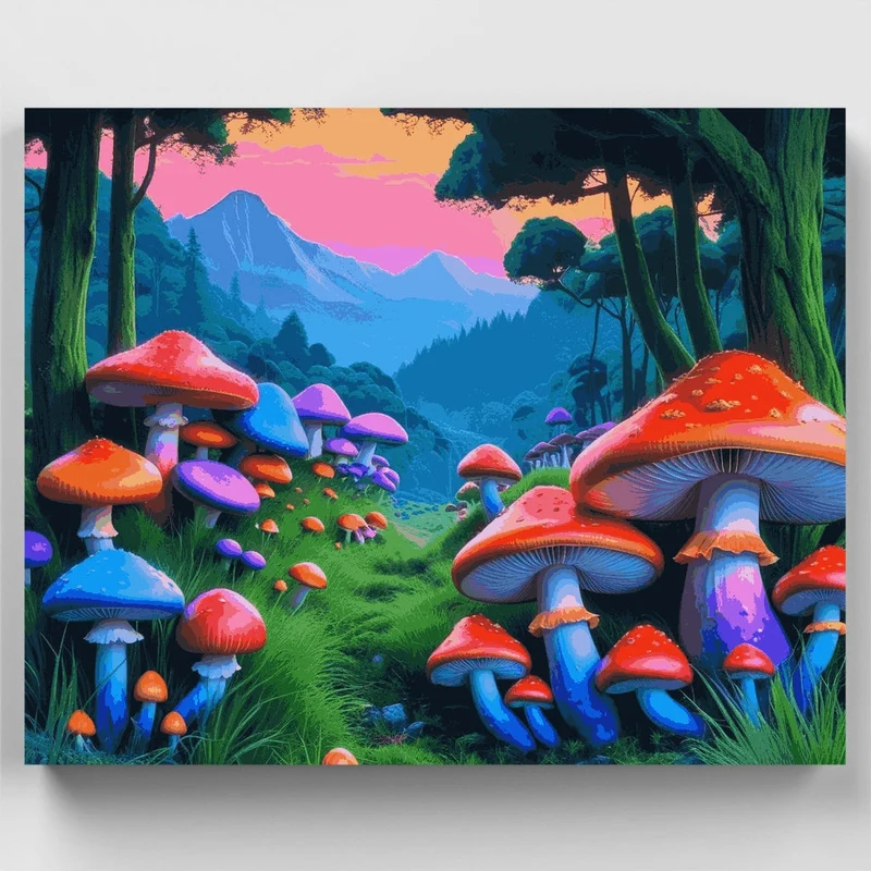 Magical Mushroom Forest Sunset - Paint by Numbers Kit