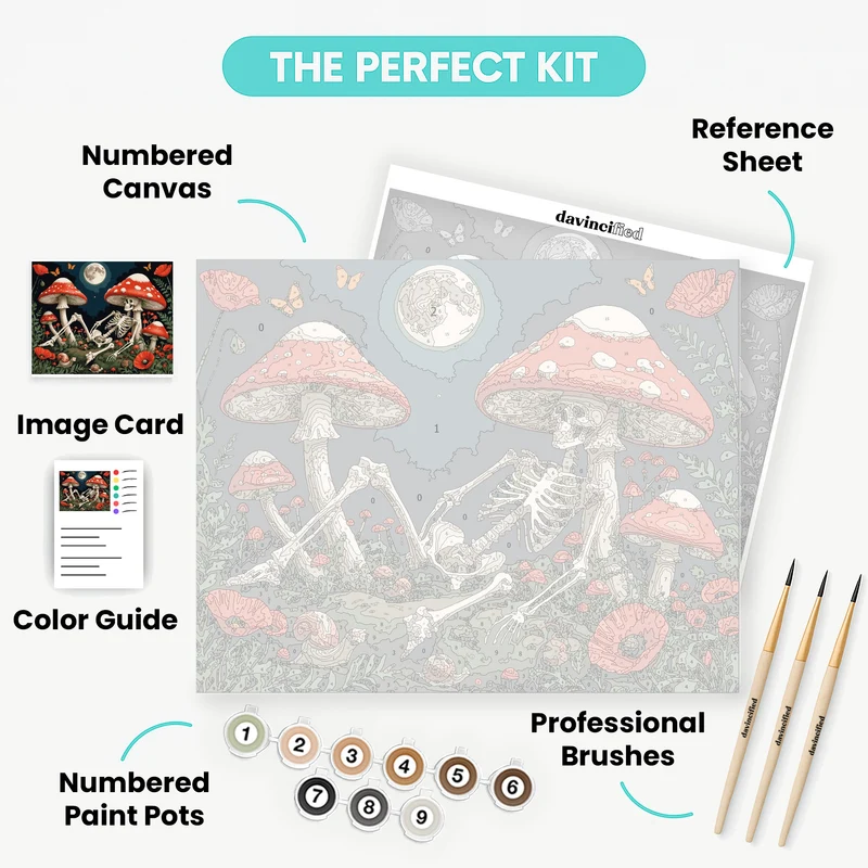 Mystical Mushroom Skeleton Garden - Paint by Numbers Kit