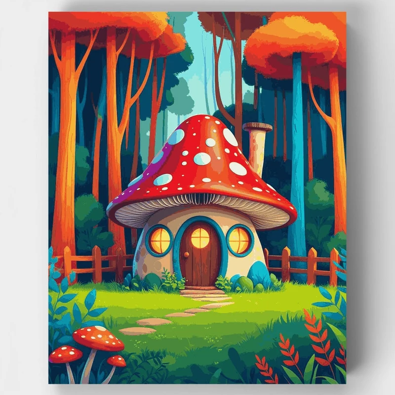 Enchanted Mushroom House Forest - Paint by Numbers Kit