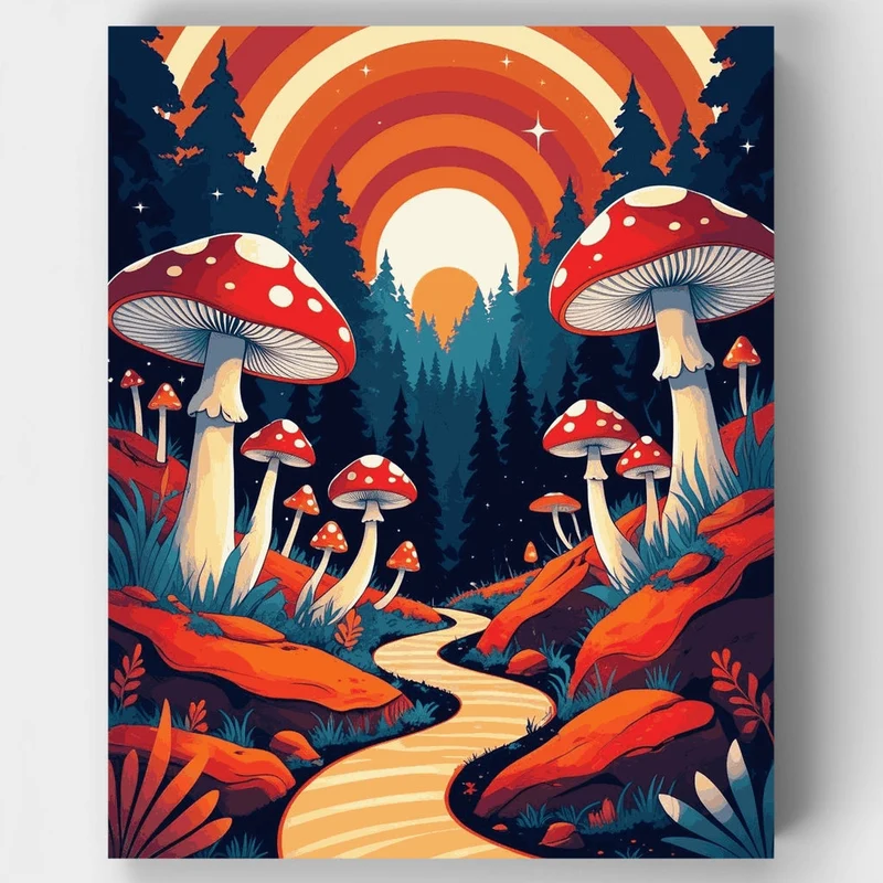 Psychedelic Mushroom Forest Rainbow - Paint by Numbers Kit