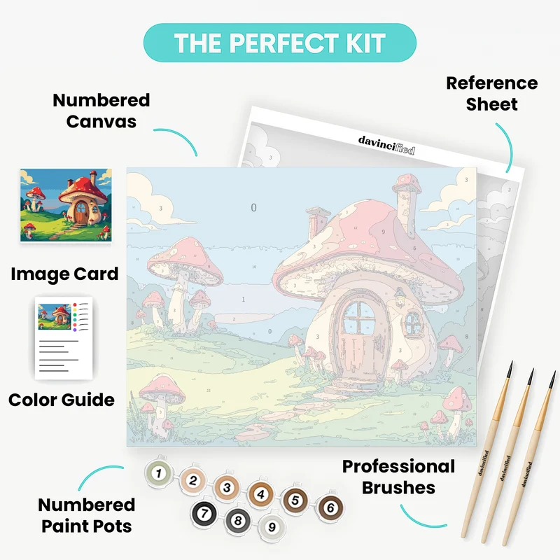 Whimsical Mushroom Village Fantasy Scene - Paint by Numbers Kit