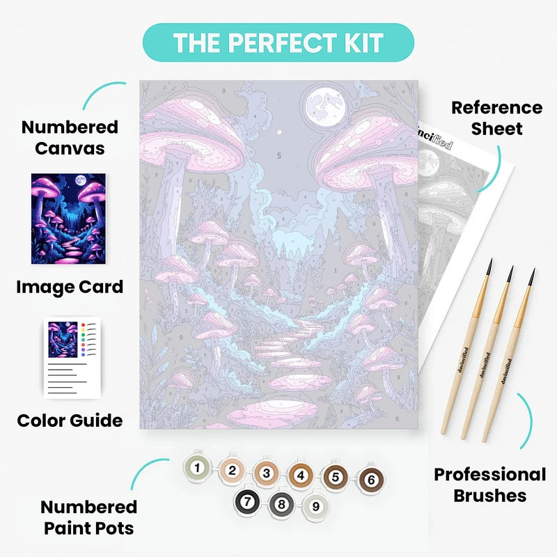 Magical Mushroom Forest Under Moonlight - Paint by Numbers Kit