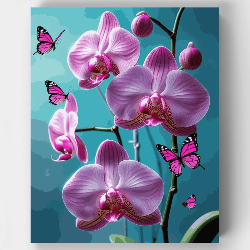 Pink Orchids with Butterflies - Paint by Numbers Kit