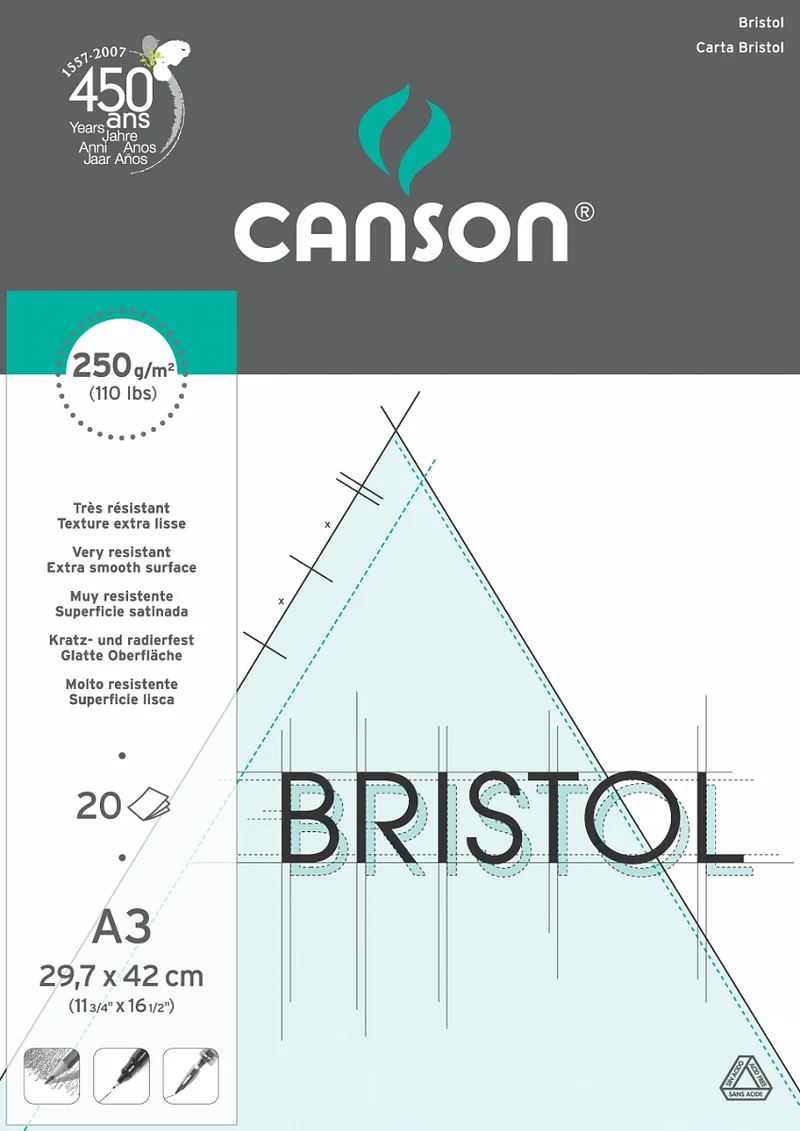 Canson Bristol blocco da disegno 250 g/m² 20FG A3 incollato