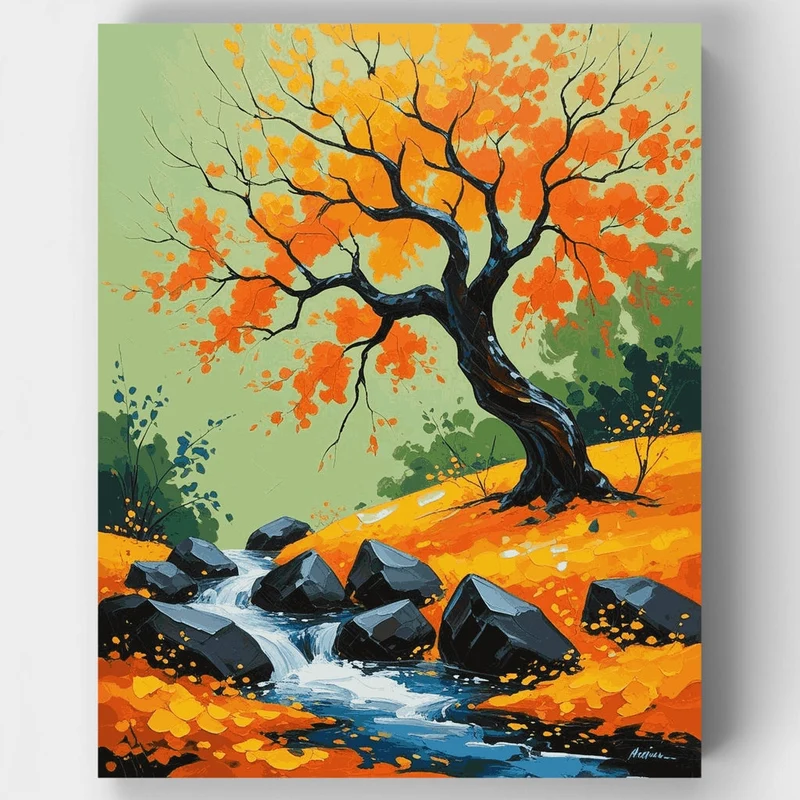 Autumn Tree by Stream - Paint by Numbers Kit