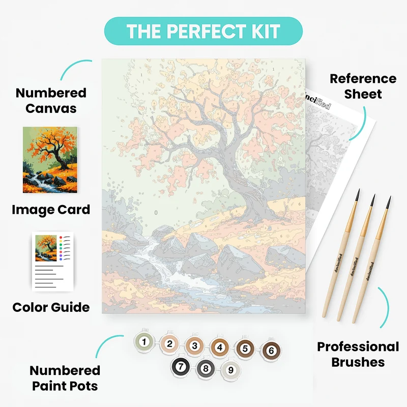 Autumn Tree by Stream - Paint by Numbers Kit