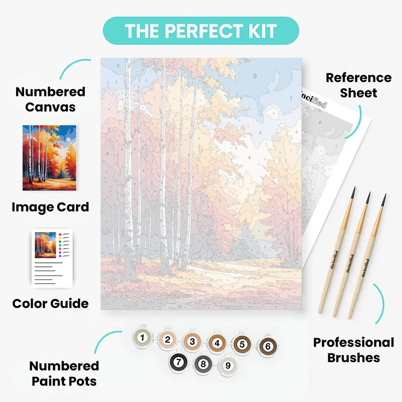 Vibrant Autumn Birch Forest Landscape - Paint by Numbers Kit