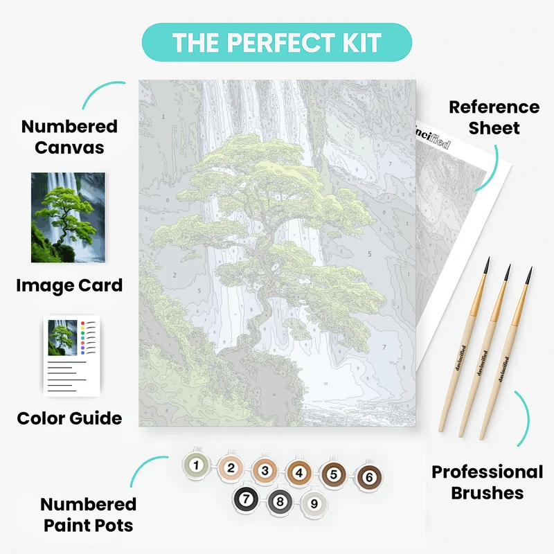 Serene Waterfall with Twisted Tree - Paint by Numbers Kit