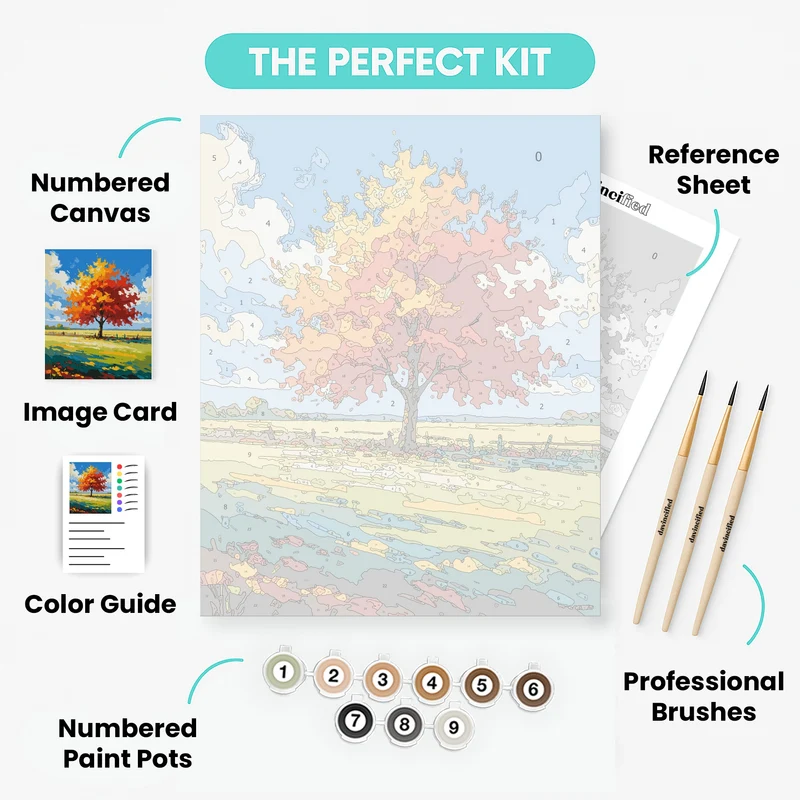 Autumn Tree in Golden Field - Paint by Numbers Kit