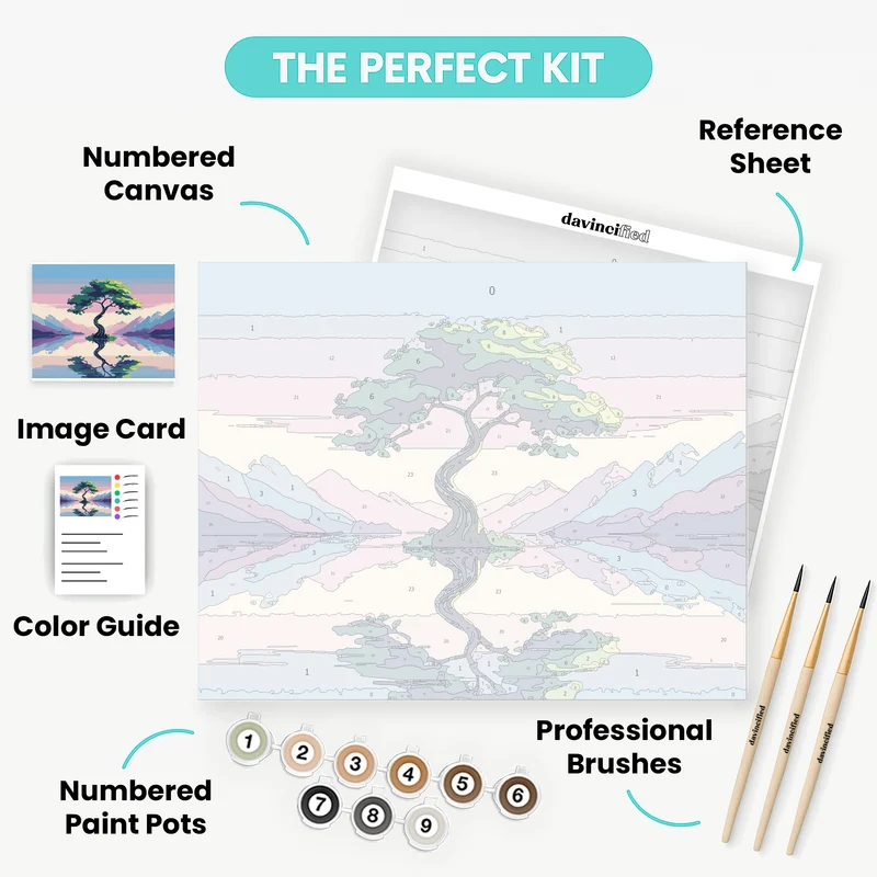 Twisted Tree Mountain Lake Reflection - Paint by Numbers Kit