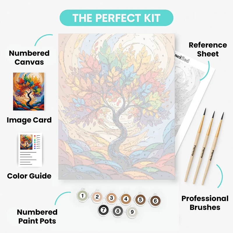 Swirling Tree of Life with Colorful Leaves - Paint by Numbers Kit