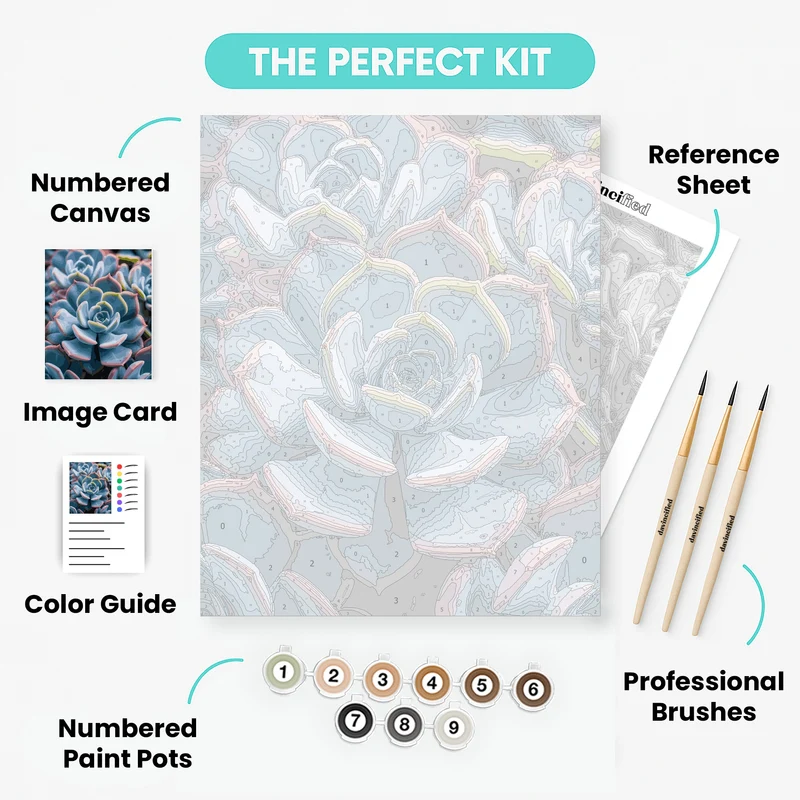 Dreamy Blue Succulent Rosettes - Paint by Numbers Kit
