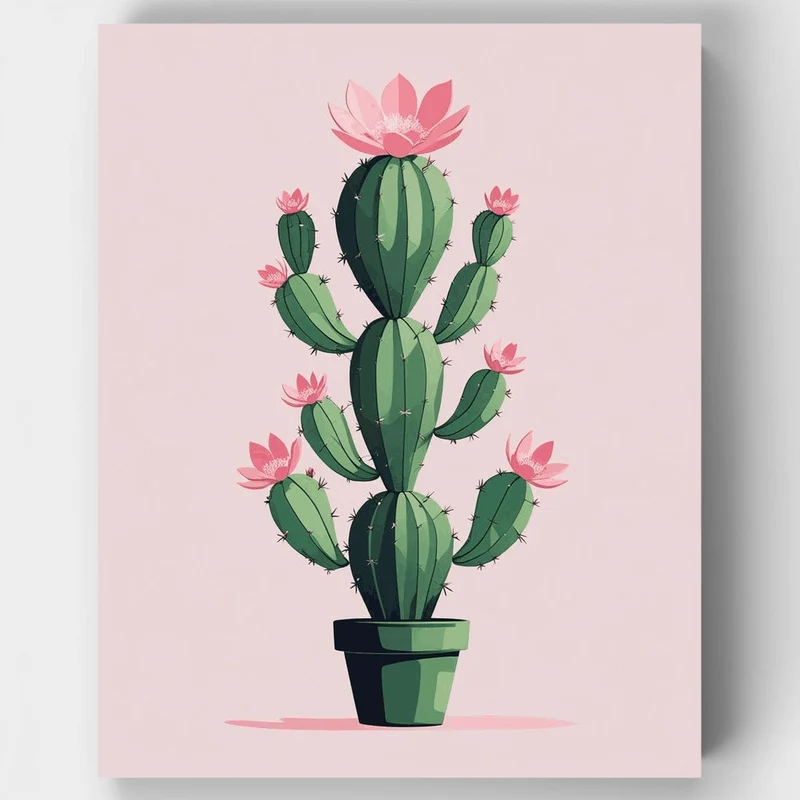 Pink Flowering Cactus in Pot - Paint by Numbers Kit