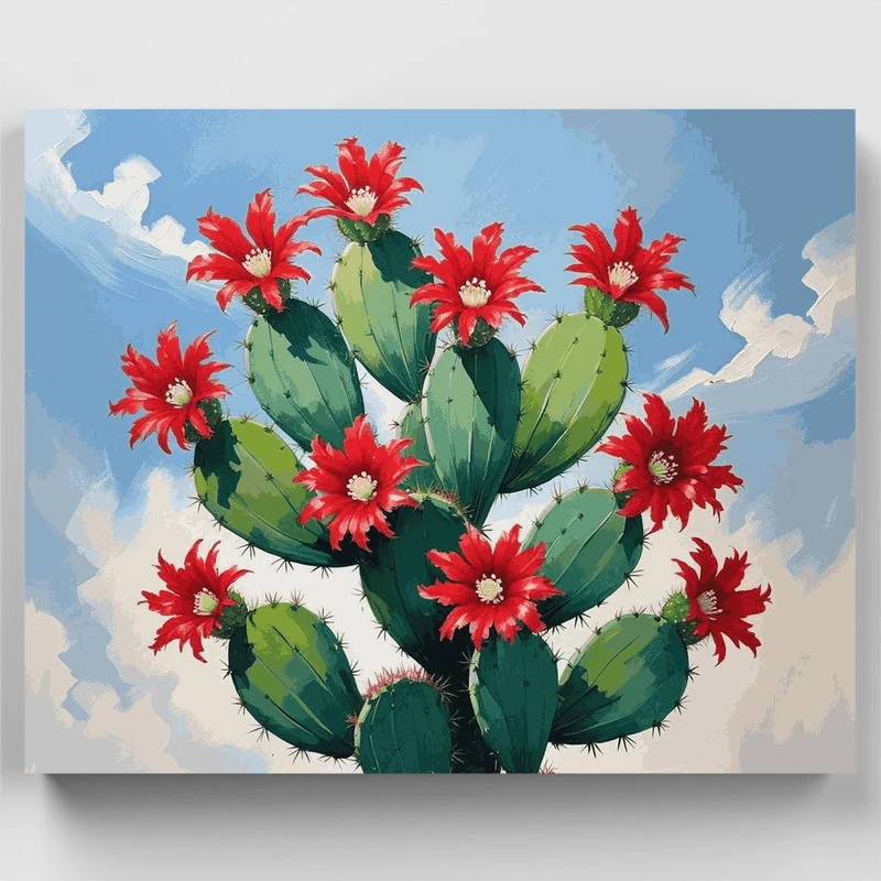 Flowering Cactus Against Blue Sky - Paint by Numbers Kit
