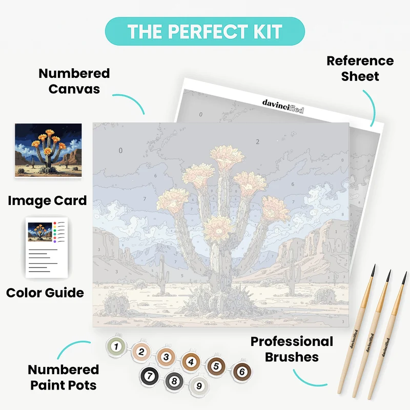 Desert Cactus Blooms Under Starry Sky - Paint by Numbers Kit