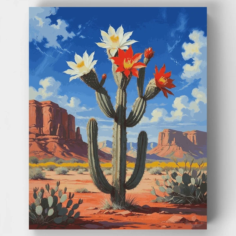 Desert Cactus in Bloom - Paint by Numbers Kit