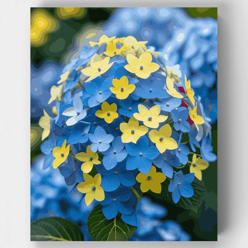 Blue and Yellow Hydrangea Focus - Paint by Numbers Kit