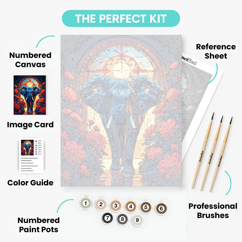 Mosaic Elephant with Stained Glass Window - Paint by Numbers Kit