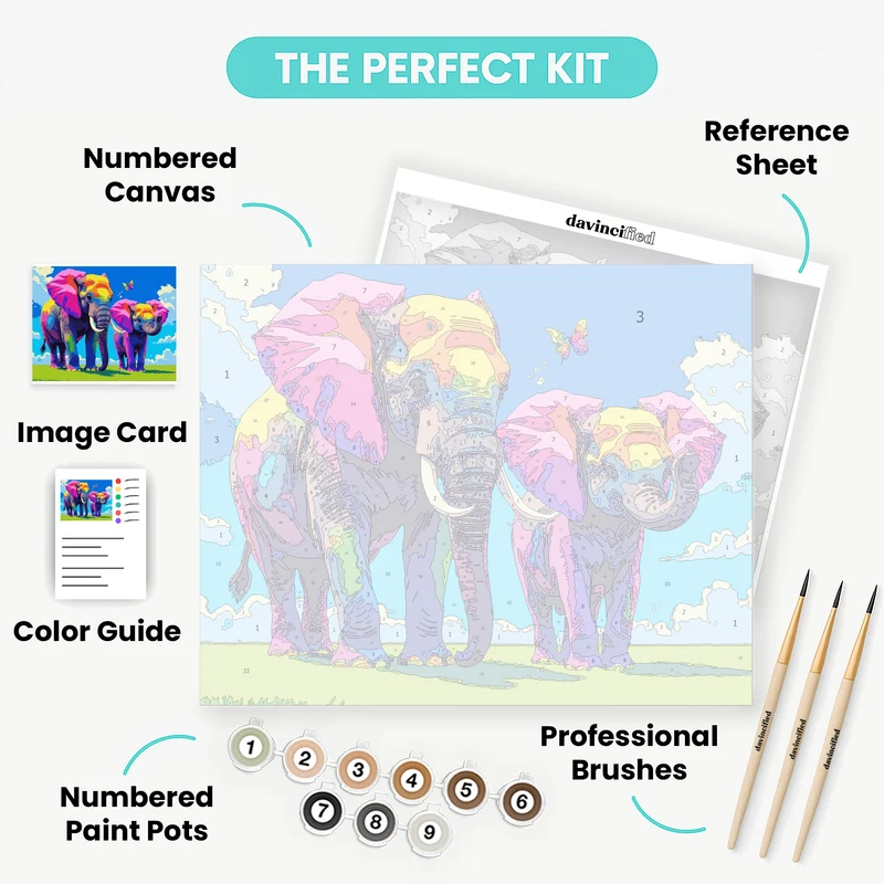 Vibrant Pop Art Elephants - Paint by Numbers Kit