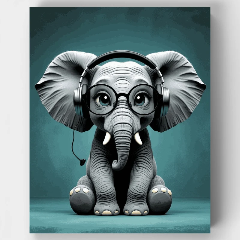 Elephant with Headphones - Paint by Numbers Kit