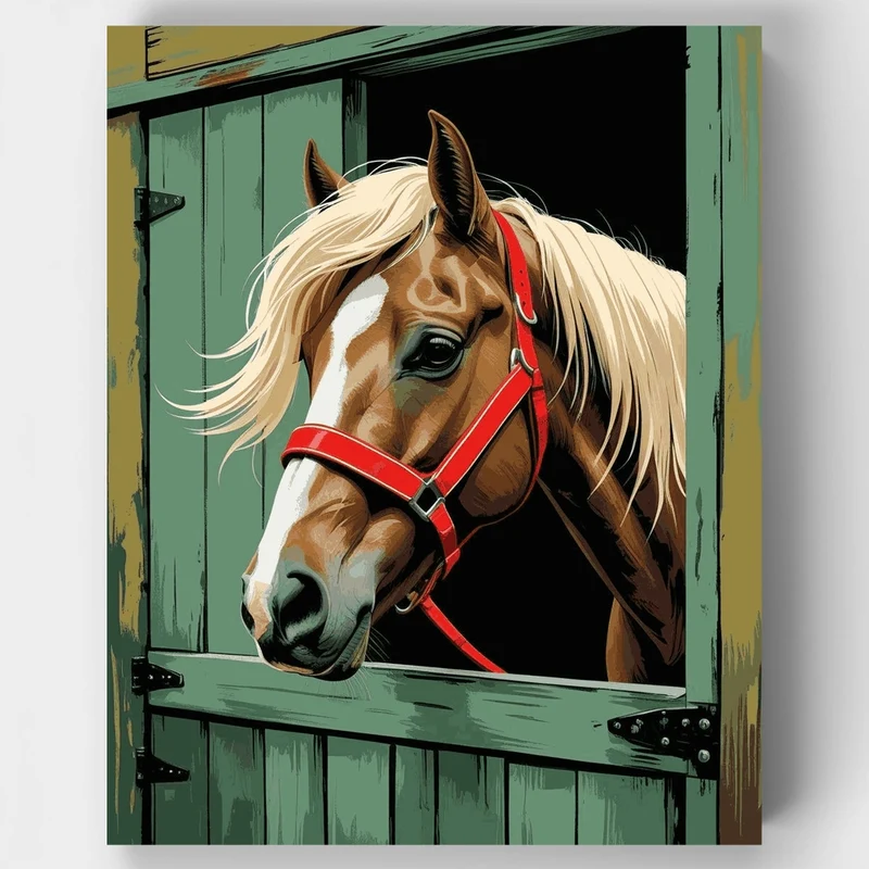 Palomino Horse in Stable - Paint by Numbers Kit
