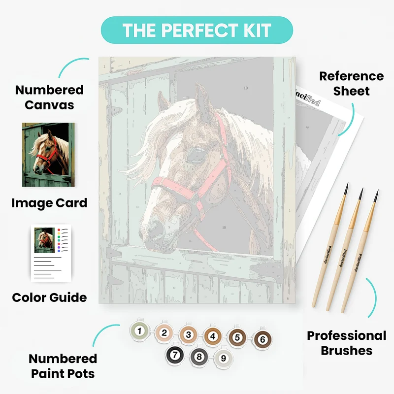 Palomino Horse in Stable - Paint by Numbers Kit