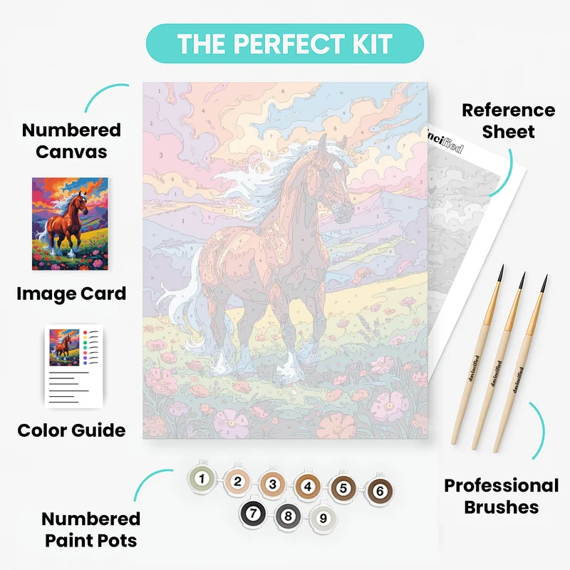 Majestic Horse in Wildflower Meadow - Paint by Numbers Kit