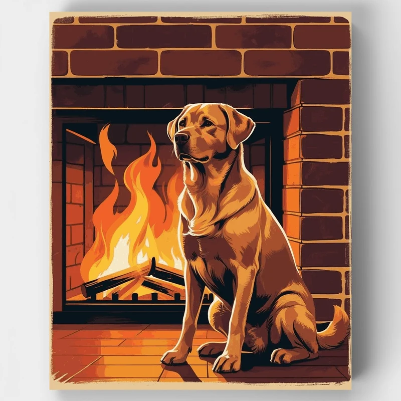 Golden Labrador by the Fireplace - Paint by Numbers Kit