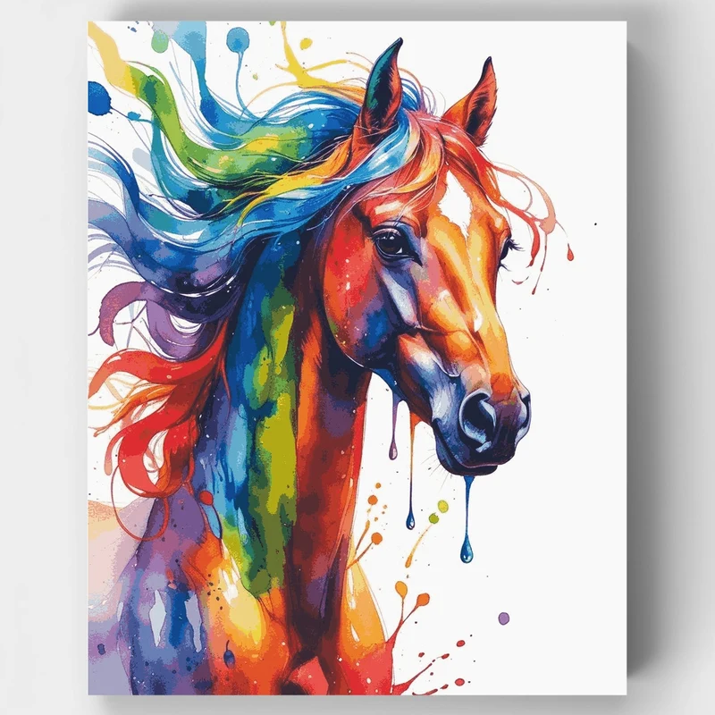 Vibrant Watercolor Horse with Flowing Mane - Paint by Numbers Kit